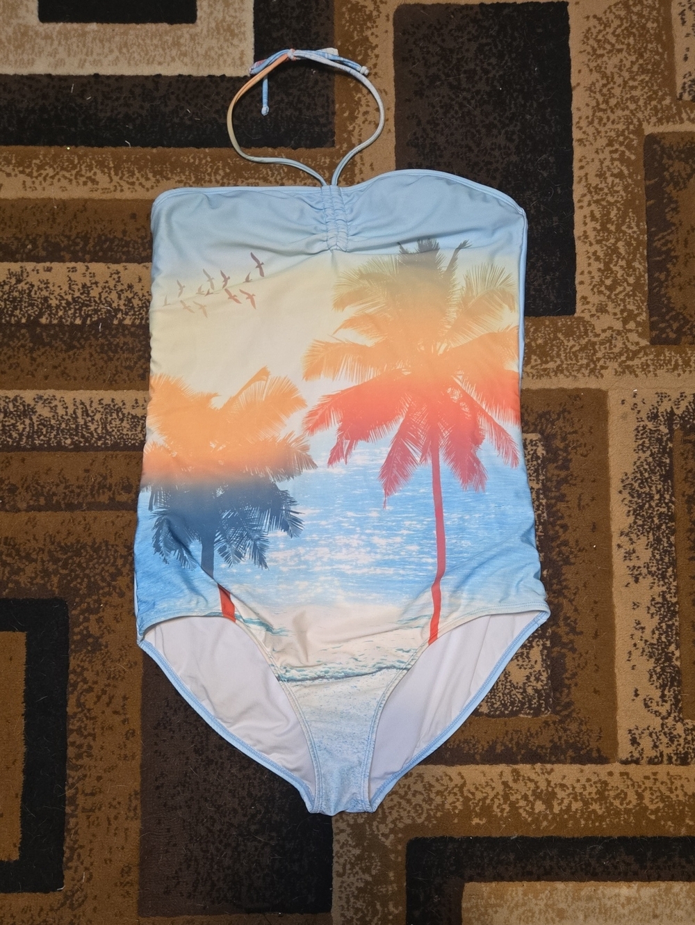 VENUS Tropical Sunset One-Piece Swimsuit - Blue, Orange, Pink - Picture 2 of 6